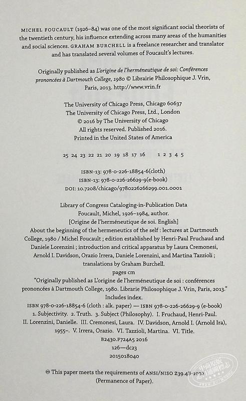 【中商原版】福柯：主体解释学 英文原版 About the Beginning of the Hermeneutics of the Self Michel Foucault 商品图4