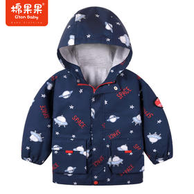 棉果果商场同款春季新品满印太空印花连帽风衣外套内带全棉里子舒适柔软亲肤帽子不可拆M112100323001