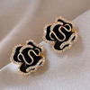 JU-AB-31黑色山茶花复古耳环温柔气质感耳钉简约百搭满钻耳坠耳饰 商品缩略图3