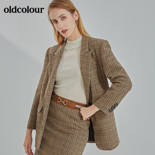 oldcolour2021冬季新款时尚气质修身百搭蓝咖格西装外套N41048118 商品图1