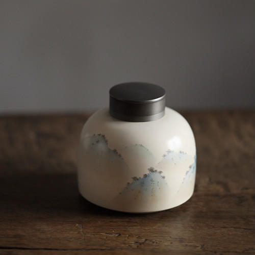 汝黄釉青绿山水锡口茶叶罐 商品图0