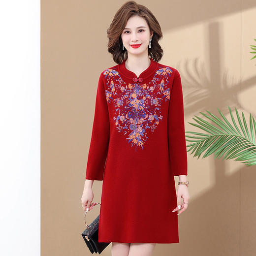 大码旗袍中长款针织连衣裙XX-91888 商品图3