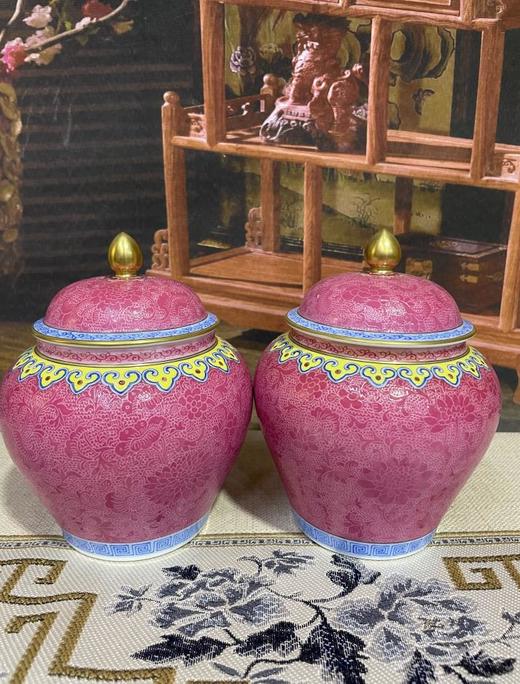 胭脂红扒花茶叶罐 商品图0