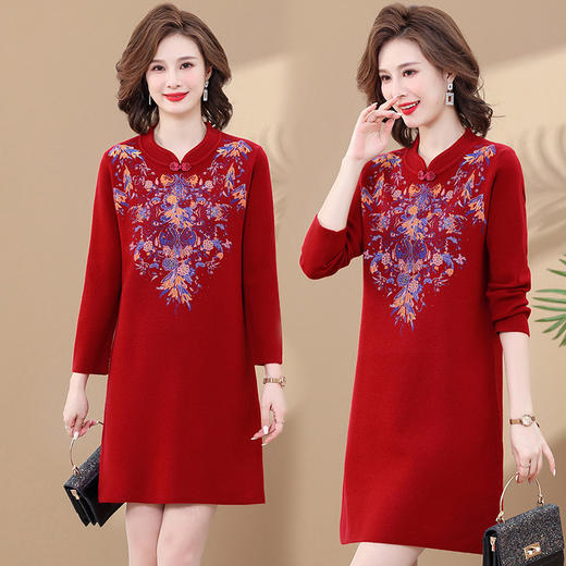 大码旗袍中长款针织连衣裙XX-91888 商品图0