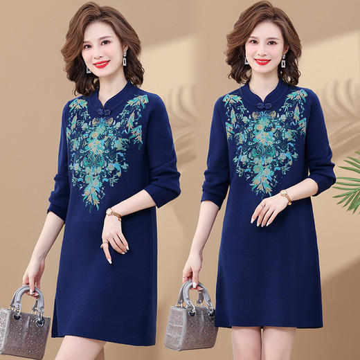 大码旗袍中长款针织连衣裙XX-91888 商品图1