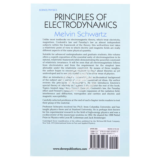 【中商原版】梅尔文 施瓦茨 电动力学原理 诺贝尔物理学奖 英文原版 Principles of Electrodynamics Melvin Schwartz 商品图1