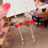 JU-AB-39韩国气质长款红色钻球樱桃流苏耳环女冷谈风个性时尚耳钩耳饰 商品缩略图2
