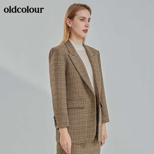 oldcolour2021冬季新款时尚气质修身百搭蓝咖格西装外套N41048118 商品图3