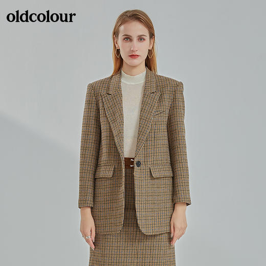 oldcolour2021冬季新款时尚气质修身百搭蓝咖格西装外套N41048118 商品图4