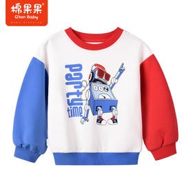棉果果商场同款春季新品拼色不规则男童撞色圆领套头卫衣上衣小毛圈纯棉百搭M112180223007