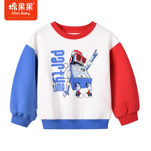 棉果果商场同款春季新品拼色不规则男童撞色圆领套头卫衣上衣小毛圈纯棉百搭M112180223007 商品图0