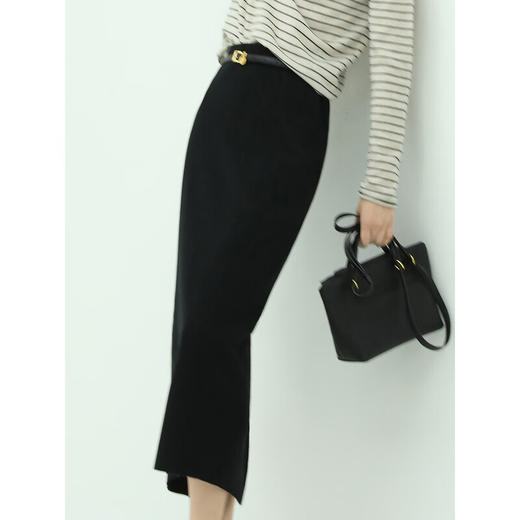COCOBELLA简约黑色后开叉针织裙女高腰半身裙长裙HS97 商品图3