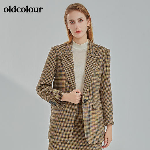 oldcolour2021冬季新款时尚气质修身百搭蓝咖格西装外套N41048118 商品图2