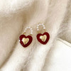 JU-AB-41韩版银针复古珍珠红色爱心耳环女秋冬气质名媛网红耳钉冷淡风耳饰 商品缩略图5