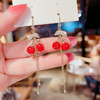 JU-AB-39韩国气质长款红色钻球樱桃流苏耳环女冷谈风个性时尚耳钩耳饰 商品缩略图1