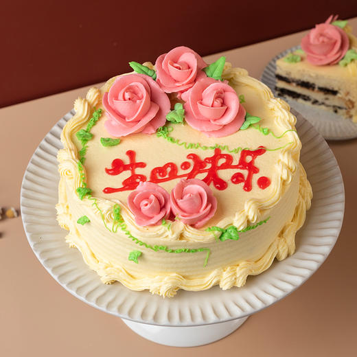 老式裱花白脱奶油蛋糕 商品图0