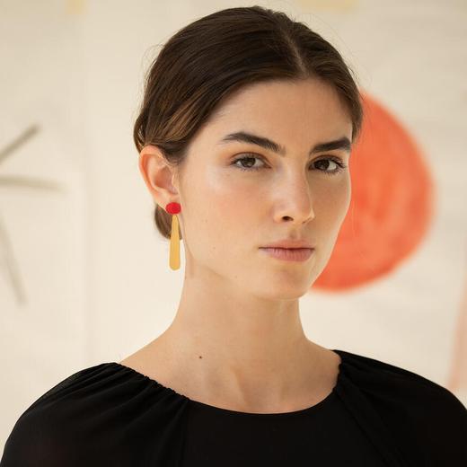 北京仓｜Joidart-MIRÓ-红金 珐琅 长耳环［西班牙设计师］ 商品图0