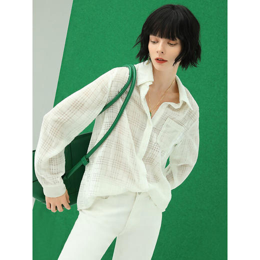 COCOBELLA植绒透视千鸟格衬衫气质通勤OL丝绒衬衣SR539 商品图3