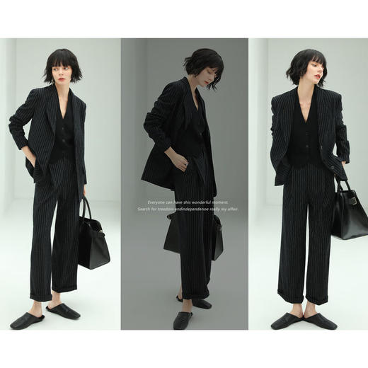 COCOBELLA色织条纹通勤OL西裤女气质职场高腰打褶休闲裤PA157 商品图1