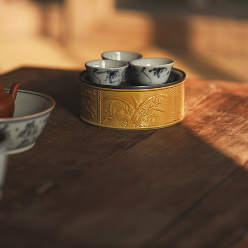 仿明·浇黄四君子茶盘壶承建水