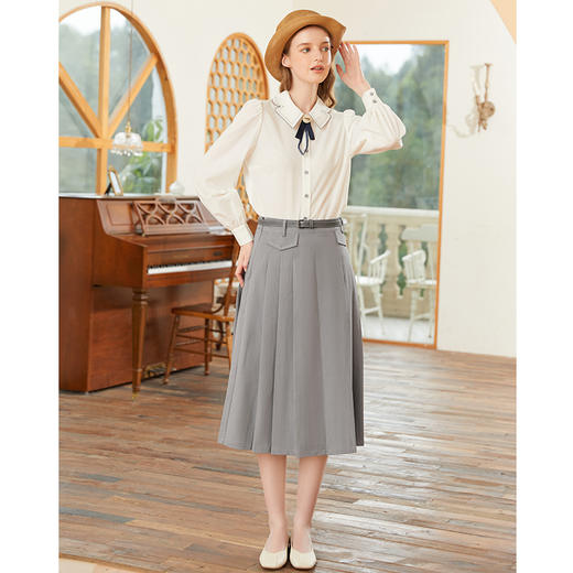 famecoco范可儿半裙腰带装饰春季收腰裙子a字裙梨形身材FAB1HA010 商品图4