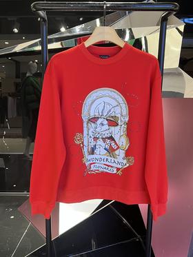 红色兔子手绘双面手感卫衣