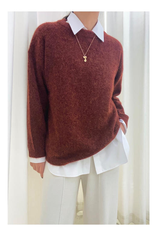 LECRESCENDO | 马海毛圆领套头衫 [ 金丝焦糖 ] 商品图0