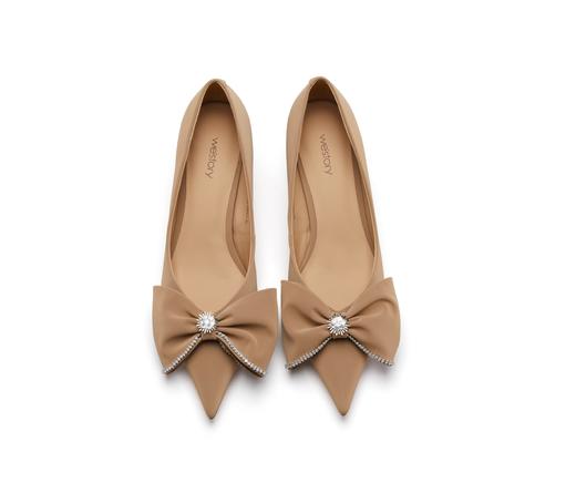 westory23年新款春蝴蝶结尖头浅口通勤日常细高跟单鞋女55541 商品图4