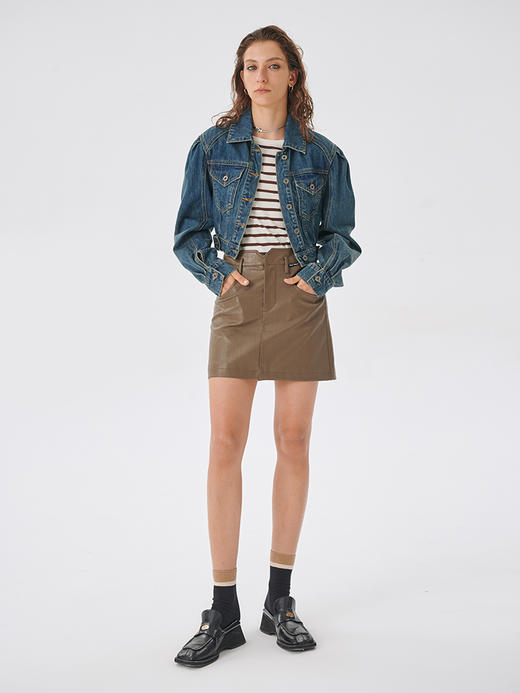 Self Who2023春季新款环保仿真pu皮半身裙高腰显瘦修身小A摆裙子 商品图2