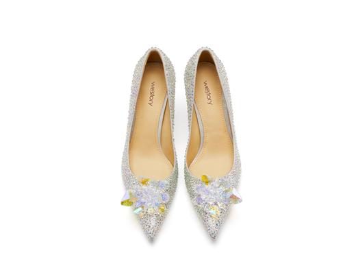 westory23年新款闪耀格利特银色尖头细高跟婚宴水钻新娘鞋55361 商品图2