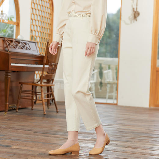 famecoco范可儿腰头设计感刺绣裤子女春季纯棉直筒休闲裤FAB1GA001 商品图1