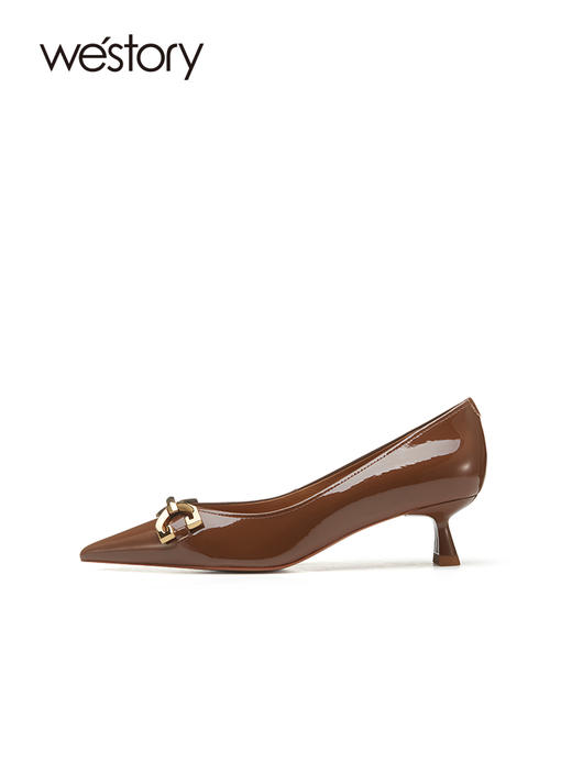 westory2023春新款复古尖头马衔扣高跟鞋名媛气质扁方根单鞋55531 商品图1