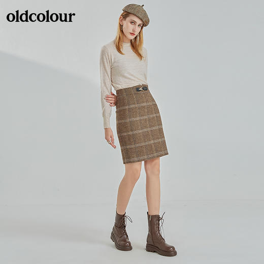 oldcolour2021冬季新款时尚气质修身百搭杏咖格包臀裙N42061249 商品图4