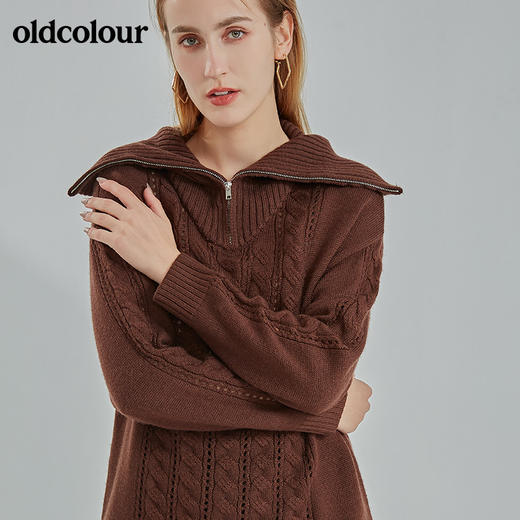 oldcolour2021冬季新款时尚勾花宽松慵懒大领针织羊毛衫N42052218 商品图2