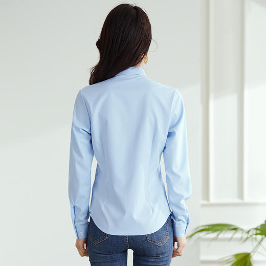 【刺绣款】罗蒙春秋新款女士衬衫简约纯色气质方领商务通勤长袖衬衫 商品图8