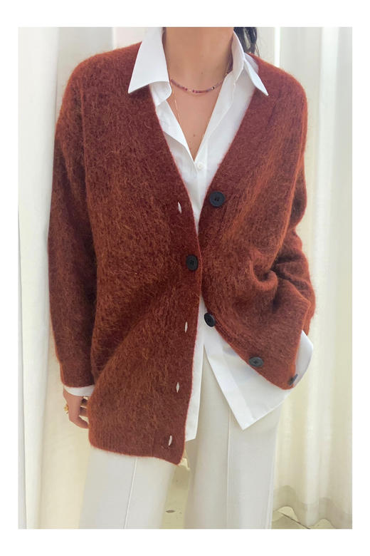 LECRESCENDO | 马海毛毛茸茸开衫 [ 金丝焦糖 ] 商品图0