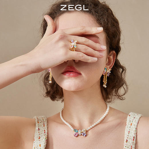 ZEGL设计师彩色蝴蝶结戒指女小众设计高级感人造珍珠指环食指戒子 商品图1