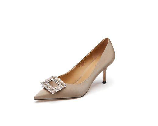 westory23年春新款时尚尖头方形水钻扣高跟鞋细跟女气质名媛55381 商品图3