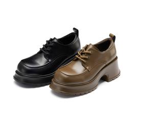 westory23年新款英伦风中性纯色系带厚底真皮小皮鞋显瘦增高55551