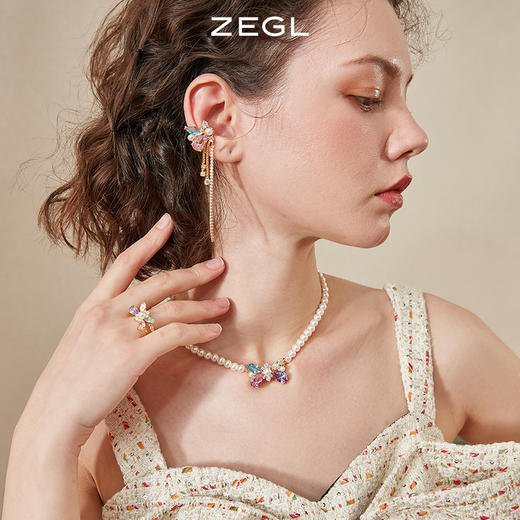ZEGL设计师彩色蝴蝶流苏耳夹女无耳洞小众设计感高级耳环秋冬耳饰 商品图2