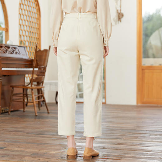 famecoco范可儿腰头设计感刺绣裤子女春季纯棉直筒休闲裤FAB1GA001 商品图2