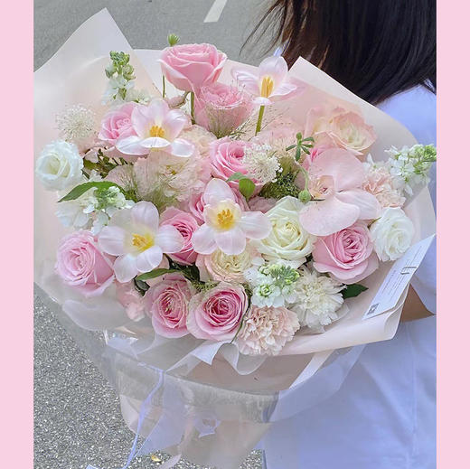 奶油味春天--粉玫瑰郁金香花束 商品图2