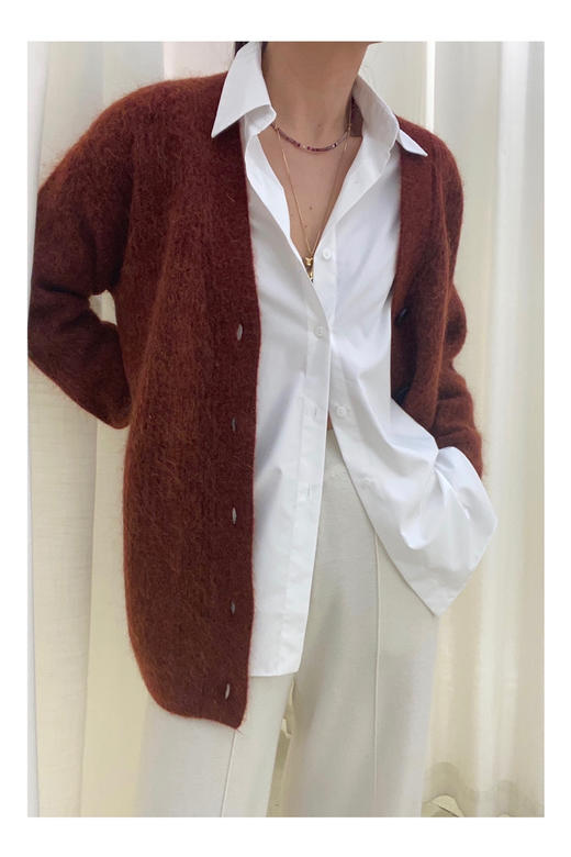 LECRESCENDO | 马海毛毛茸茸开衫 [ 金丝焦糖 ] 商品图4