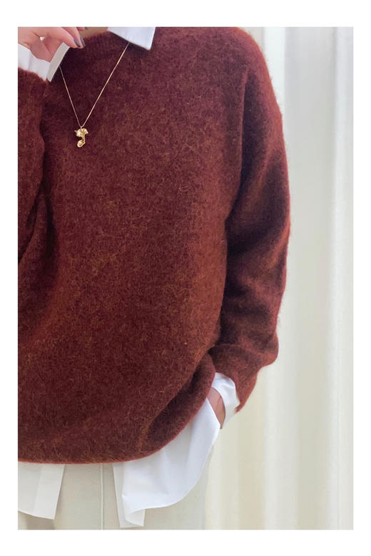 LECRESCENDO | 马海毛圆领套头衫 [ 金丝焦糖 ] 商品图2