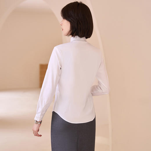 【刺绣款】罗蒙春秋新款女士衬衫简约纯色气质方领商务通勤长袖衬衫 商品图4