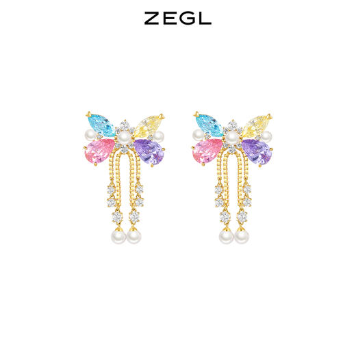 ZEGL设计师彩色蝴蝶耳环女小众设计感高级长款流苏耳钉秋冬耳饰品 商品图1