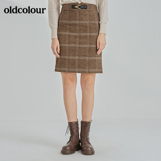 oldcolour2021冬季新款时尚气质修身百搭杏咖格包臀裙N42061249 商品图0