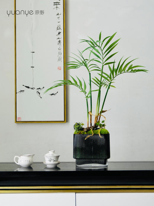 新中式仿真散尾葵叶绿植微景观客厅酒店前台摆设件装饰花仿生青苔 商品图1