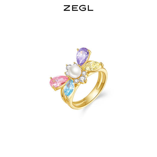 ZEGL设计师彩色蝴蝶结戒指女小众设计高级感人造珍珠指环食指戒子 商品图2