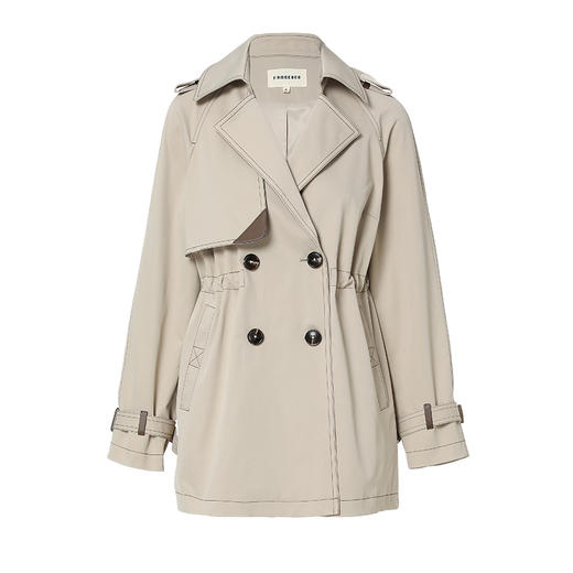 famecoco范可儿短款双排扣风衣女春季西装领插肩袖外套FAB1AA006 商品图5